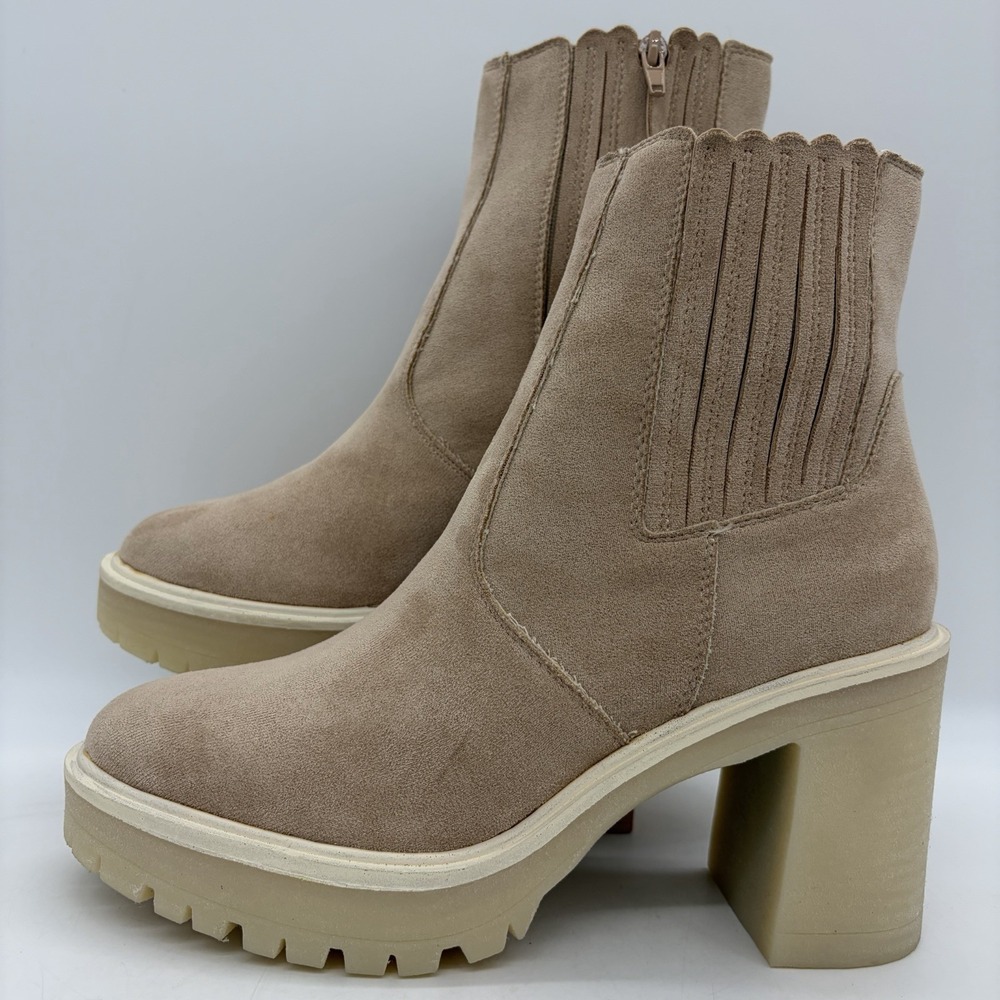 NWOT Oasis Society Womens 8.5 Booties Pink Beige Fabric Platform Heels Ankle